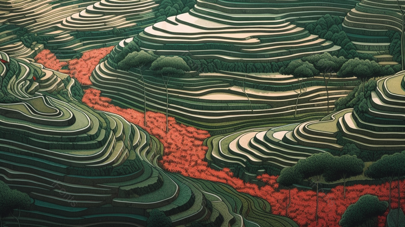 文艺风崇山峻岭的梯田插画背景,插画/手绘图,插画/手绘图库,插画/手绘图下载,插画/手绘